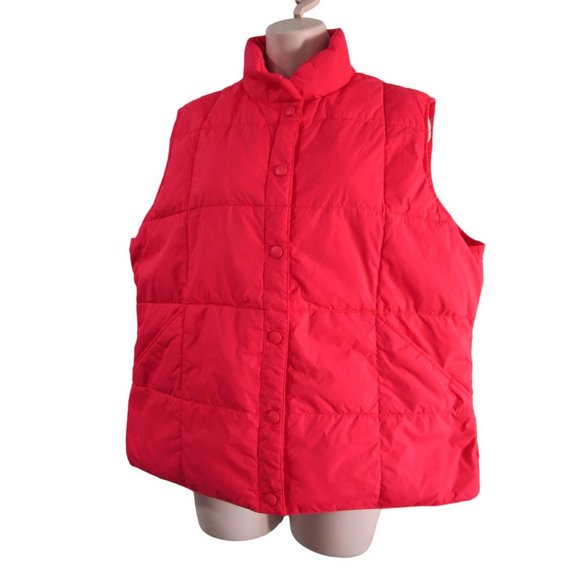 Lipstick Red Down Feather Quilted Puffer Vest Lands End Large Snap Up GUC - Picture 3 of 16